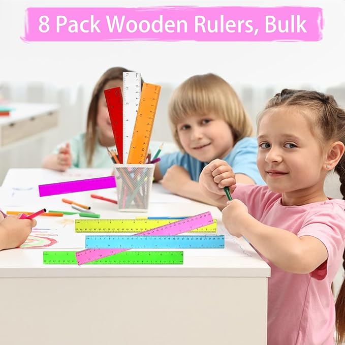 Colorful Clear Plastic Rulers 12 Inch - 8 Pack Transparent Assorted Color Rulers with Centimeters, Millimeters and Inches, Straight Rulers Bulk for Kids School, Classroom, Home & Office Supplies