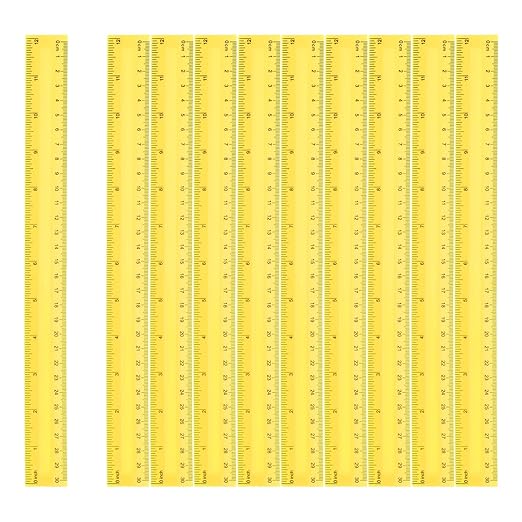 HARFINGTON 20pcs Plastic Rulers 12" (30cm) Clear Straight Ruler Measuring Tool Inches and Centimeters for Home Office Classrooms Drafting, Yellow