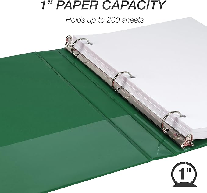 Samsill 1 Inch 3 Ring Binders, Economy Round Ring, Clear View Cover, 200 Sheet Capacity - for School, Home, Office - Green, 24 Pack
