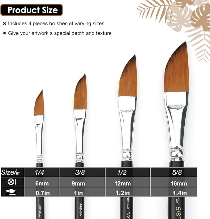 GACDR Dagger Striper Brush Set - 4 PCS Premium Watercolor Pinstriping Brushes Set with Korean Nylon Hair for Detail, Fine Lines, Acrylic, Ink, Gouache