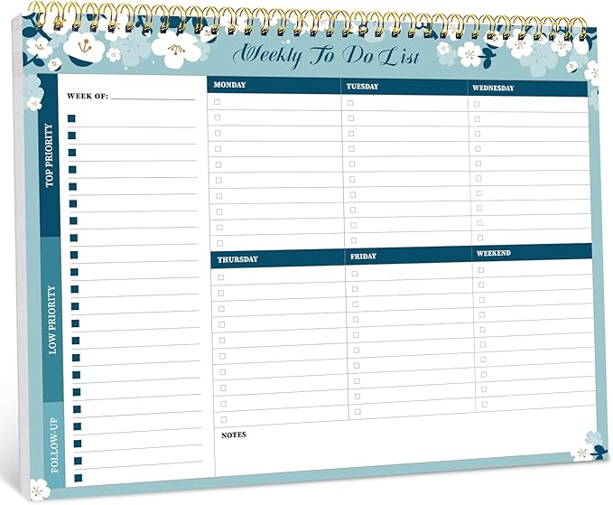 Taja Weekly To Do List Notepad with 52 Undated Sheets（8.5"×11"）- Weekly Desk Planner for Women & Man, Work and Home - 1 Pack Blue Breeze
