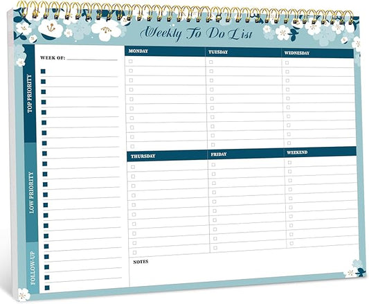 Taja Weekly To Do List Notepad with 52 Undated Sheets（8.5"×11"）- Weekly Desk Planner for Women & Man, Work and Home - 1 Pack Blue Breeze