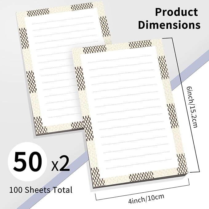 2 Pack Lined Sticky Notes 4x6 in, Cute Self-Stick Notepads with Lines, Large Memo Pads Strong Adhesive for Office, Home Luxury Checkerboard