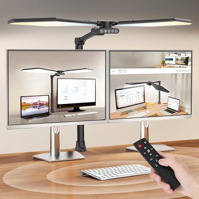 LED Desk Lamp with Clamp, 3600LM 448LEDs Ultra-Bright Architect Desk Light with Remote Control, Desk Light with Stepless Dimming and Stepless Color Temp, Memory Function for Study and Workbench