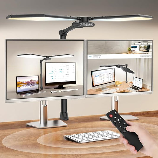 LED Desk Lamp with Clamp, 3600LM 448LEDs Ultra-Bright Architect Desk Light with Remote Control, Desk Light with Stepless Dimming and Stepless Color Temp, Memory Function for Study and Workbench