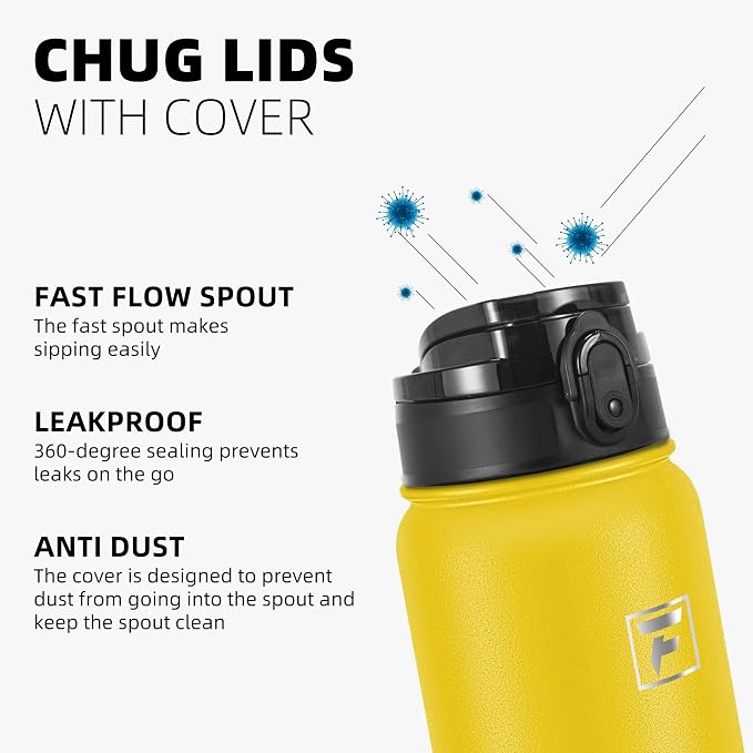 Fanhaw 20 oz Insulated Stainless Steel Water Bottle with Anti-Dust Chug Lid, Leakproof Vacuum Metal Everyday Use Bottle for Kids, Teens & Adults, Back to School Essentials (Yellow)