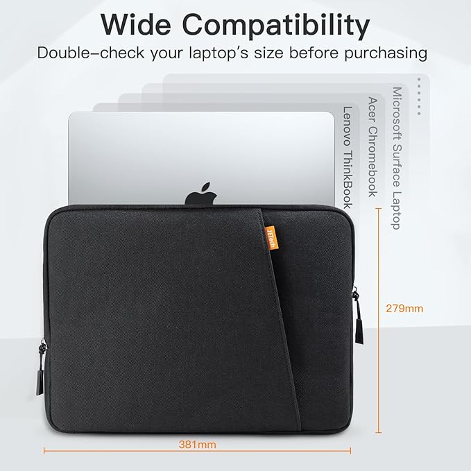 JETech Laptop Sleeve for 15-Inch Notebook, Compatible with MacBook Air 15-Inch M5-M2, MacBook Pro 16-Inch M5-M1, Waterproof Shockproof Case with Accessory Pocket Bag (Black)