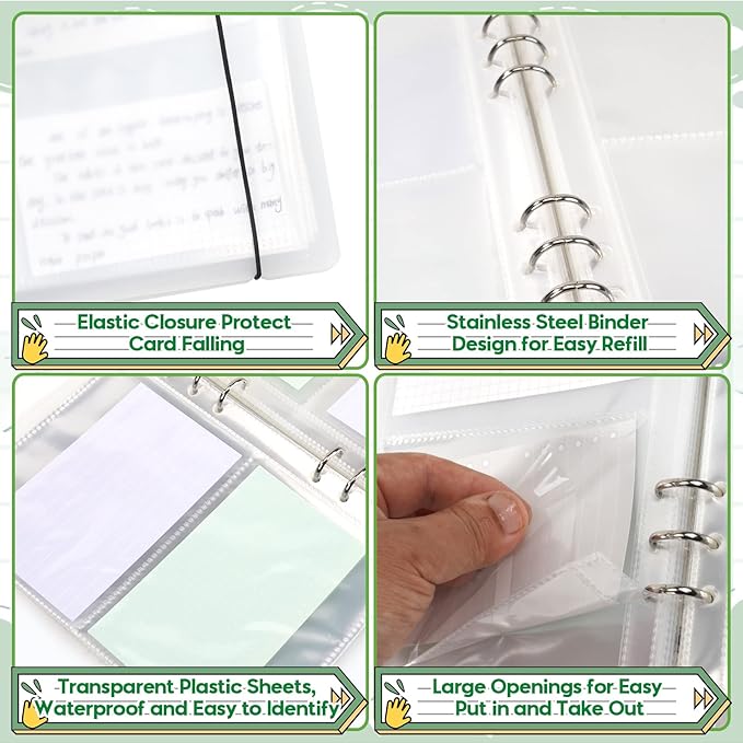 SHANGRLA 3x5 Index Card Holder Binder - Card Organizer for Note Cards, Flash Cards, and Recipe Cards, 90 Card Sleeves - Stores up to 180 Index Cards, Indexcard Notecard Storage Solution