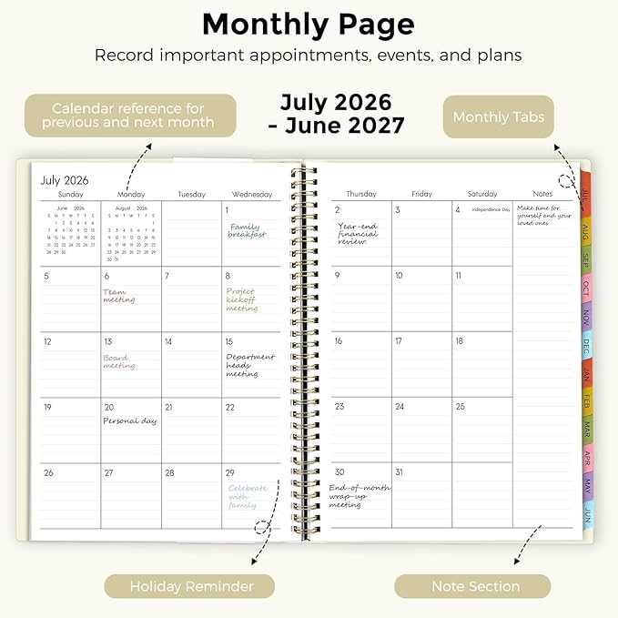 SKYDUE Appointment Book 2026-2027, Academic Hourly Planner from July 2026 - June 2027, 8.5" x 11" Weekly & Monthly Schedule Planner with 15-Minute Interval- Perfect for Daily Planning Creamy Oatmeal
