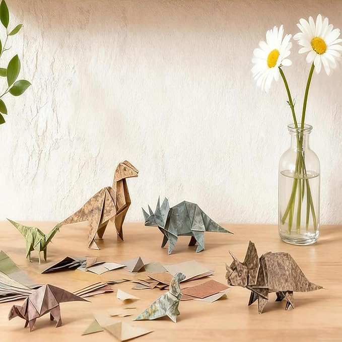 TrustBlai Ultimate Dinosaur Origami Paper Craft Kit – 50 Sheets DIY Creative Set for Adults & Kids, Fun Desk Decoration for Dinosaur Lovers