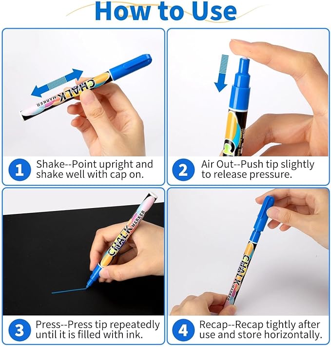 Extra Fine Tip Chalk Markers for Blackboard&Glass (Pack of 24, 1mm Tip), Liquid Chalk Pens for Dry Erase Board, Washable Markers Paint and Drawing for Chalkboards, Windows, Bistro, Cars, Signs