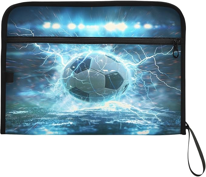 Football Lightning 13 Pocket File Organizer Expanding File Folder with Front Pouch Portable Business File Storage Document Organizer Folder with Zipper