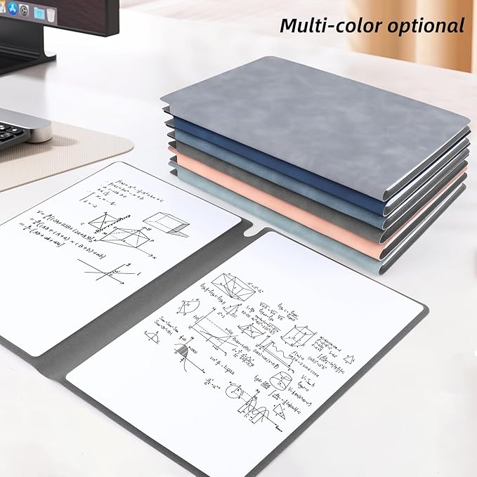 Reusable A5 Dry Erase Notebook Include a Wipeable Pen and Rag,9.4x6.5 Inch Erasable Notebook Whiteboard Notebook,Wipeable Notebook PU Hardcover for Office and Taking Notes(Grey)