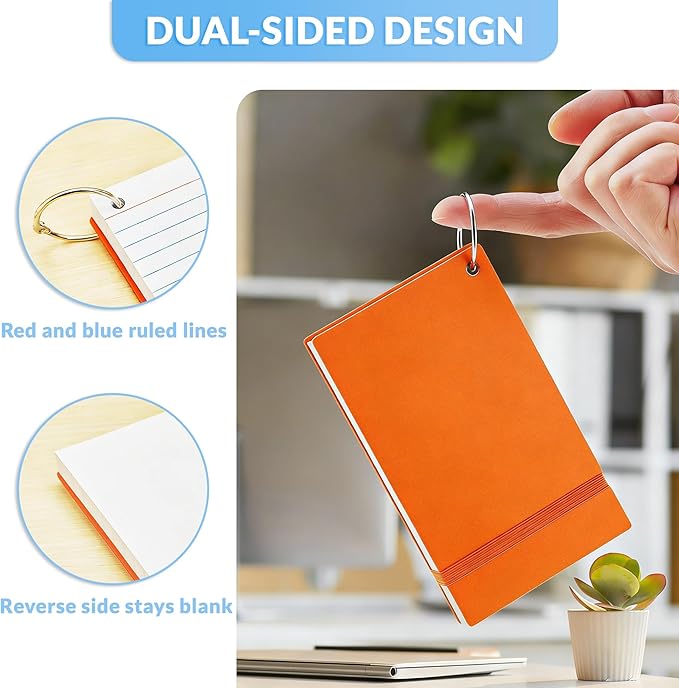 NEEWAY Ruled Index Cards with Ring 3x5 Inches, 200 Count Note Cards Lined, Flash Cards with Rings for Studying, Home and Office (Orange)