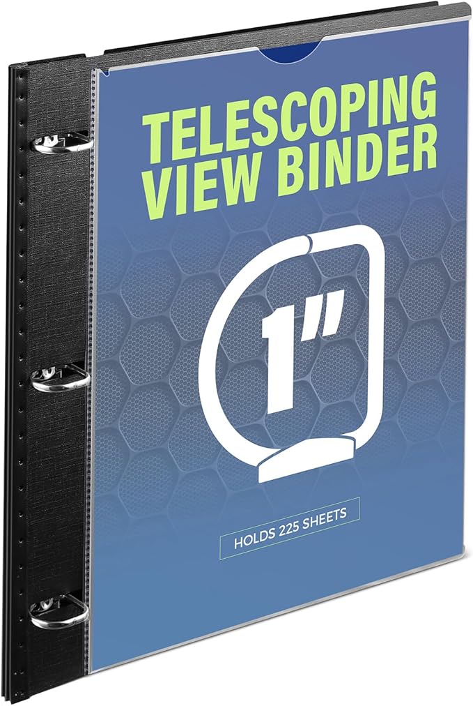 WOT I Telescoping 3 Ring Binder 1 Inch, Expandable Binder - Patented Design for Easy Portability, Holds 8.5"x11" Paper, Perfect for School, Office&Home Organization, Black