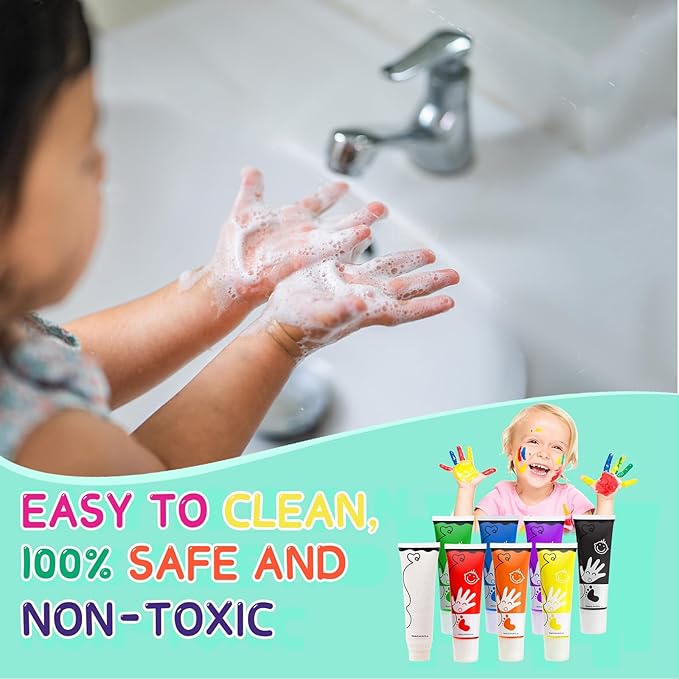 Washable Finger Paint for Toddlers with Sponge Head, Safe Non-Toxic 8 Colors Large Capacity (2.54fl Oz), Baby Safe Paint Art Supplies Preschool Learning, Easter Gift for Kid Ages 1+