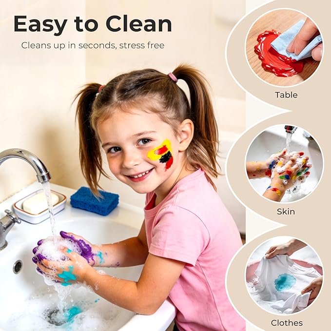 Nicpro 12 Colors Washable Finger Paint Set for Toddlers (2 oz), Non Toxic & Baby Safe Kids Paint with Paint Cups & Toddler Paintbrushes, Mess Free Art Supplies for Children Age 3 4 5 6+, Preschool Learning & Classroom Gifts