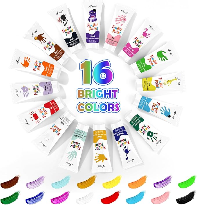 AROIC 16 Colors Washable Finger Paint, Non-Toxic, Art Painting Supplies for Artist, Finger Painting Supplies for Children Age 12+ and Adult, Hand Paint Set DIY Crafts