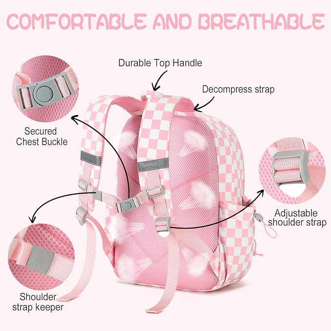 LOIDOU Backpack for Girls 4-6, 15 inch Cute Kids Backpack for Toddler Preschool Gifts (pink)