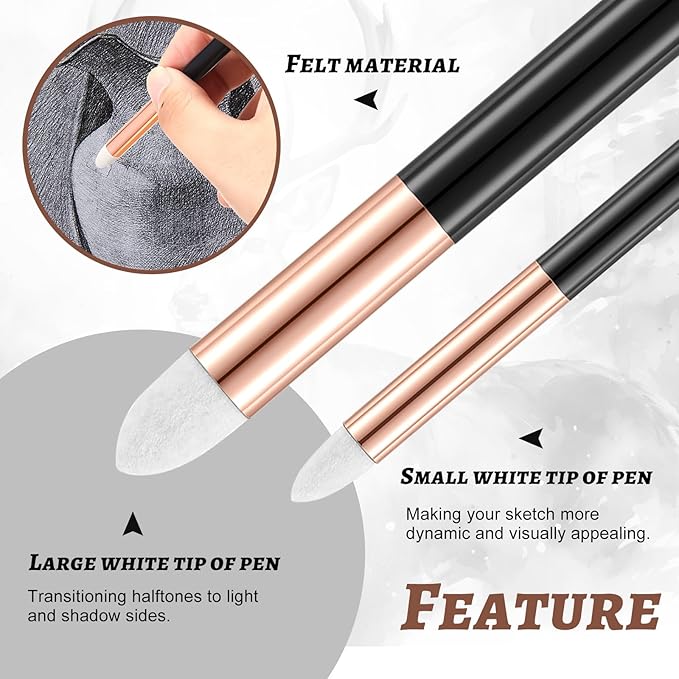 Kosiz 6 Pcs Blending Sponge Pen Double Headed Rub and Buff Washable Sketch Rubbing Sponge Brush Wipe Reusable Blending Stump Drawing Art Blenders for Artist Highlight Shadow Detail Tool (Gold)