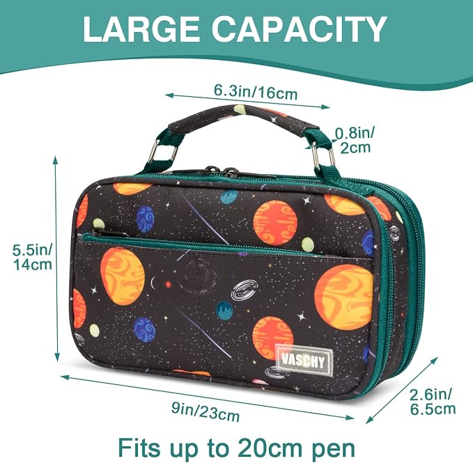 VASCHY Pencil Case for Boys, Aesthetic Kawaii Large Pencil Pouch Stationary Pencil Bag/Box for Preppy Kids, Pen Organizer Holder School Supply Space