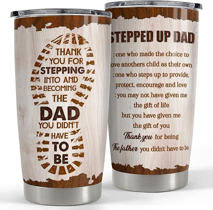 SANDJEST Step Dad Gifts Tumbler 20oz Travel Mug Cup Gift for Bonus Dad Stepfather Stepdad Gift from Step Daughter Son