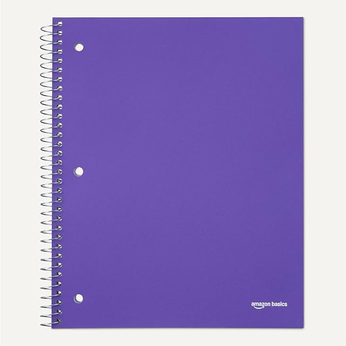 Amazon Basics Wide-Ruled Spiral Notebooks with Poly Cover, 8" x 10.5", 100 Sheets, Radiant Orchid, 3-Pack
