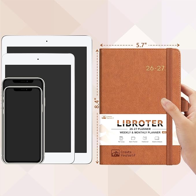 2026-2027 Planner - Academic Planner 2026-2027 Weekly Monthly Planner, July 2026 - June 2027, 5.7'' x 8.4'', Thick Paper, Leather Cover, Pen Holder, Back Pocket, Perfect Daily Organizer - Brown