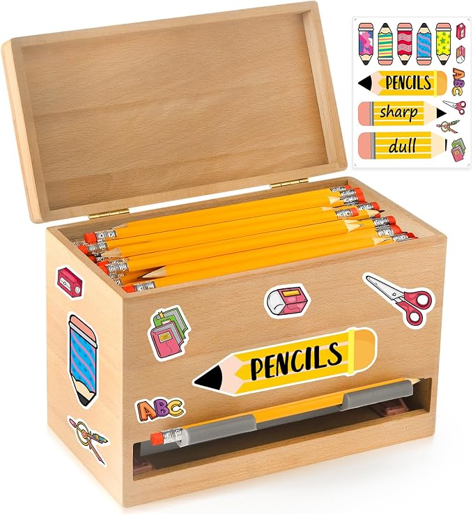 Aigybobo Pencil Dispenser for Classroom, Wooden Desk Pencil Holder (Wood) | Teacher Must Haves, Classroom Organization, Wooden Dispenser for Pencils or Straws, for Offices, Kitchens, Restaurants