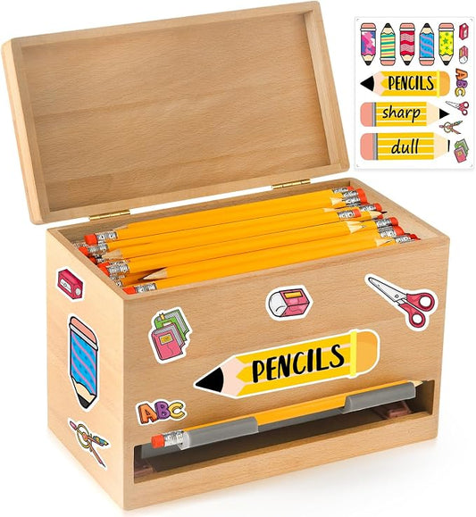 Aigybobo Pencil Dispenser for Classroom, Wooden Desk Pencil Holder (Wood) | Teacher Must Haves, Classroom Organization, Wooden Dispenser for Pencils or Straws, for Offices, Kitchens, Restaurants