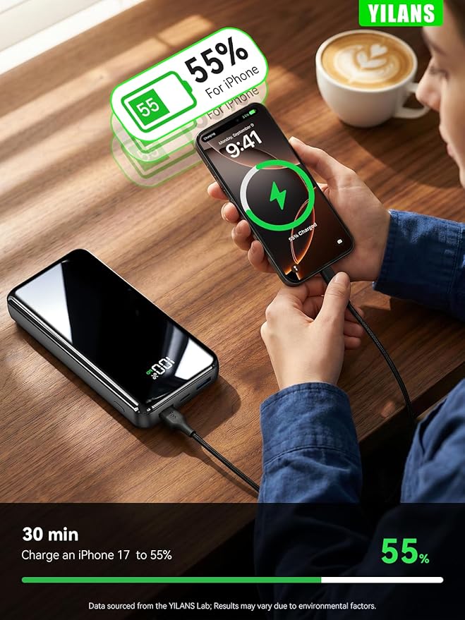 Portable Charger,50000mAh Power Bank Built-in Cable, 22.5W PD USB C In & Out Fast Charging, External Battery Pack with 6 Output & 2 Input, Travel Camping Essential for iPhone 17/16/15/14/13/12(Onyx)