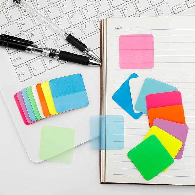 320 Sheets Clear Transparent Sticky Notes, Colorful Waterproof Notepad, Translucent Adhesive Memo Pads for Annotating Books, School & Office Supplies
