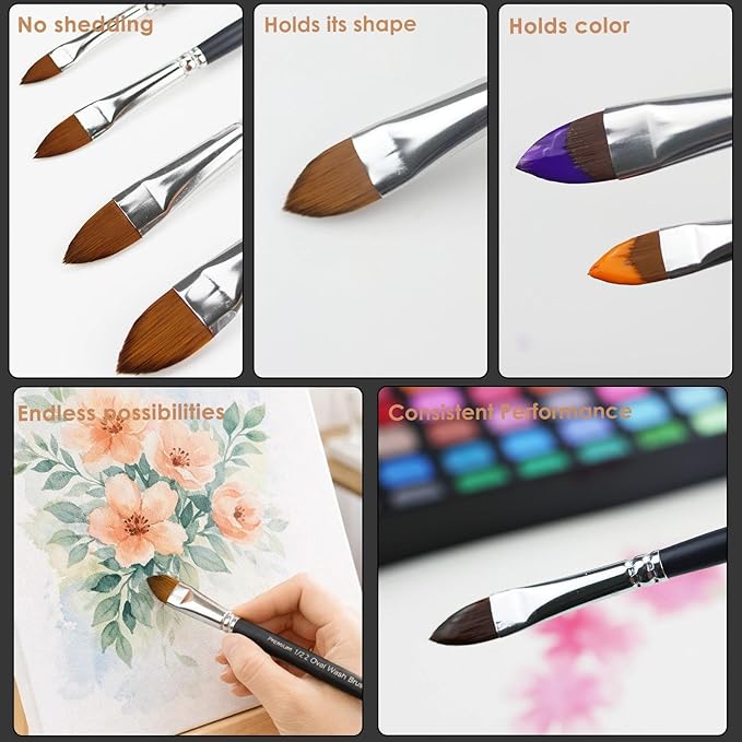 GACDR Cat Tongue Watercolor Brushes Set - 4 PCS Oval Wash Paint Brushes for Acrylic Painting, Water Color Brushes for Adult Floral Petal Artist Paintbrushes