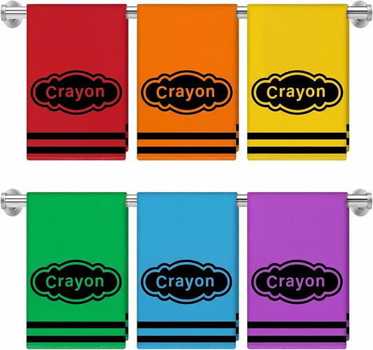 Frienda 6 Pcs Back to School Teacher Gift Kitchen Dish Towels 16x24'' First Day of School Classroom Decor Crayon Pencil Composition Notebook Decorative Hand Towel for Classroom Party Favor (Crayon)