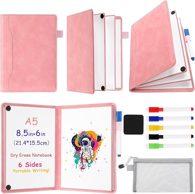 Feifeiya 6 Sides Dry Erase Notebook Portable White Board 9"x6"(a5) Travel Dry Erase White Board Notebook Foldable Anti-ghosting Surface for Office, School, Study, Travel & Business Meeting Planning