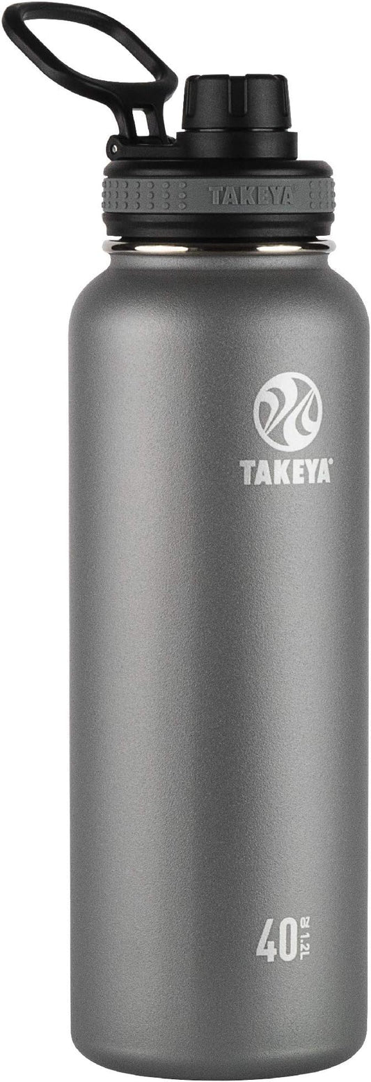 Takeya Originals 40 oz Vacuum Insulated Stainless Steel Water Bottle - Leakproof & BPA-Free Spout Lid - Keeps Drinks Cold 24 Hrs/Hot 12 Hrs - Double-Wall Design - Ideal for Active Lifestyles, Graphite