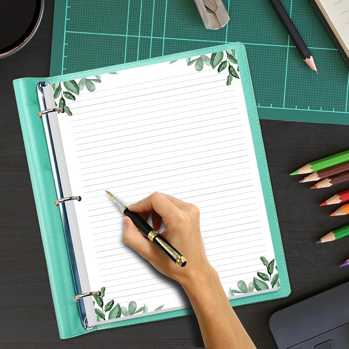 A4 Lined Refill Paper, 3-Hole Punched Ruled Filler Paper, 100Sheets / 200Pages Loose-Leaf Line Paper, 100gsm White Paper, 8.5'' x 11'', Leaf