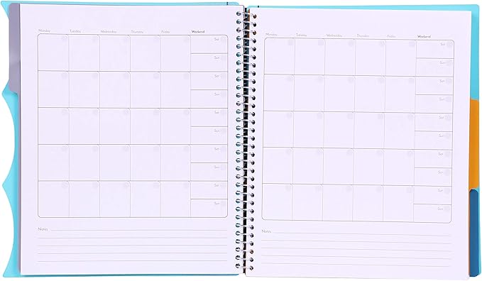 Mintra Office Durable PREMIUM Spiral Notebook, ((Teal, 3 Subject, 8.5in x 11in)), Fabric Covered Coils, No Snags, Removable Adjustable Pocket Dividers, Ruler, Organization, Customizable