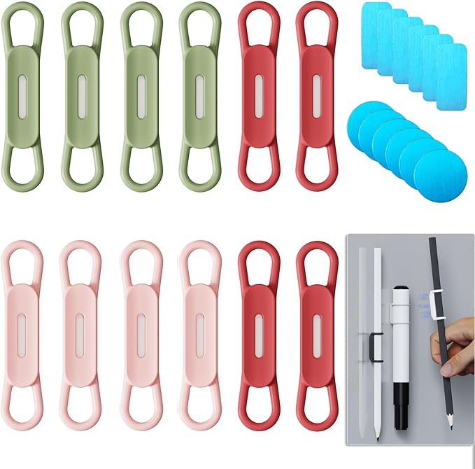 Freewindo 12 Pack Magnetic Pencil Holder Silicone Magnetic Pen Holder for Refrigerator, Magnetic Dry Erase Marker Holder for Whiteboard, Desk, Clipboard, Locker Accessories (4green+4pink+4red)