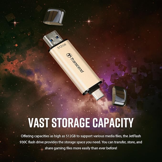 Transcend JF930 512GB Dual USB C Flash Drive for iPhone/iPad/Mac/Windows, Android/Tablet/PC/Gaming Console, Photo Stick Up to 420MB/s, USB 3.2 Thumb Drive, Memory Stick with 2-in-1 Type C &Type A
