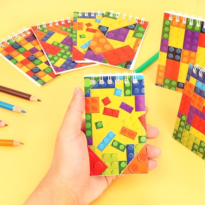 Hooqict 24 Pack Small Pocket Notebook Bulk Mini Building Block Notebooks Party Favors Mini Spiral Notepads Memo Pads for Birthday Party Favors, Goodie Bag Stuffers, Rewards