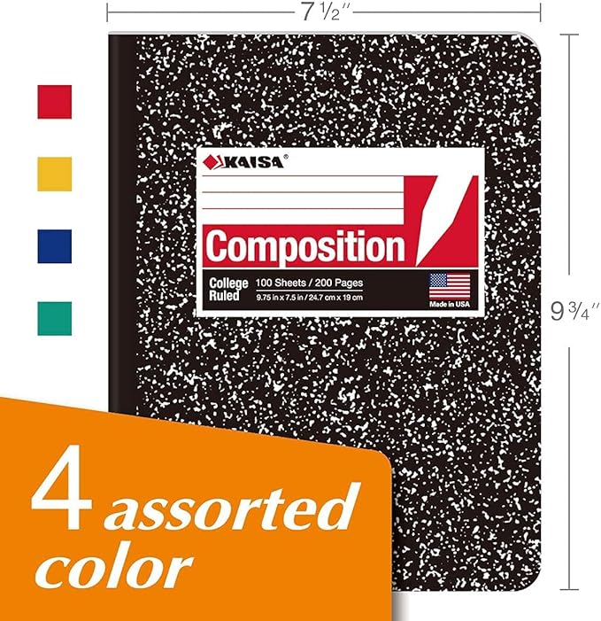 KAISA Composition Notebooks With Lined Paper, College Ruled 9-3/4" x 7-1/2" Comp Books Writing Journals Notebook, 4pads, C10001C
