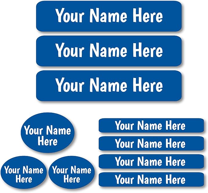 Lovable Labels Personalized Labels for Kids (85 Labels/Pack) - 3 Label Sizes Waterproof Dishwasher Safe Peel & Stick Labels for School Supplies Daycare Camp Clothing Bottles (Nautical Blue)