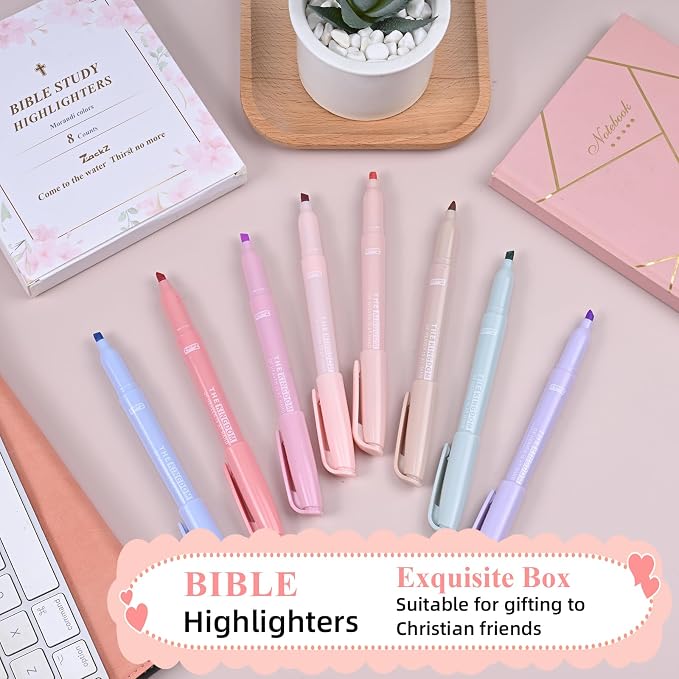 7-ackz Pastel Bible Highlighter Markers 8 Pack, No Bleed, Cute Aesthetic Highlighters Assorted Colors Dry Quickly for Bible Study Journaling, Textbook Motivational Gift for Christians, Friends