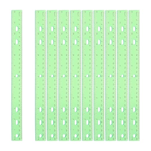 HARFINGTON 20pcs Plastic Rulers 12" (30cm) Clear Straight Ruler Measuring Tool Inches and Centimeters with Hole for Home Office Classrooms Drafting, Clear Green