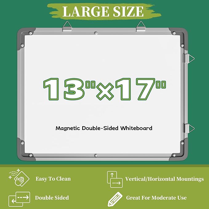 Dry Erase Calendar White Board for Wall, Polegas 17" X 13" Magnetic Whiteboard Dry Erase Cork Board Combination, Small Wall Monthly Double Sided Boards Student, Home, Office (White)
