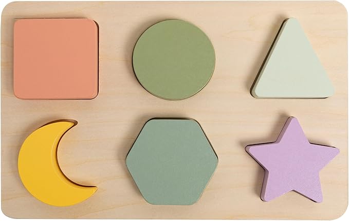 Pearhead Wooden Shapes Puzzle, Color and Shape Sorting Learning Toy for Toddlers, Montessori Educational Puzzle