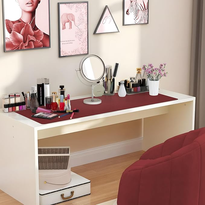 AFIING Cork Desk Mat 31.5" x 17", Waterproof Dual-Sided Cork & PU Leather Desk Pad, Non-Slip Desk Protector for Home Office, Workspace Setup & Gaming (Red)