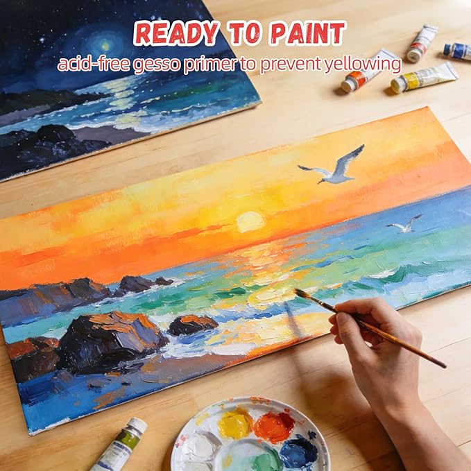 Large Canvas Panels 12 Pack 10.23x20.3 Inch – 8 oz Triple Primed 100% Cotton Flat Canvas Boards for Painting, Acid-Free White Art Surfaces for Oil, Acrylic & Mixed Media
