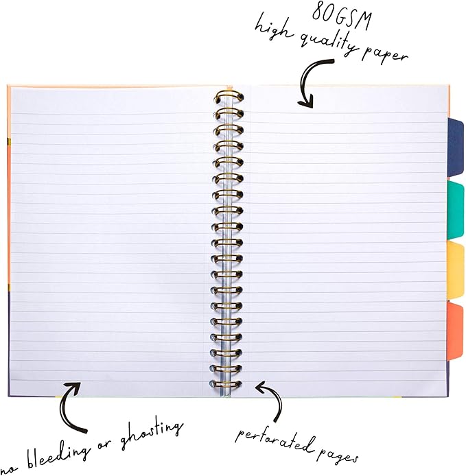 Pukka Pad, Carpe Diem 5-Subject Double Spiral Bound Notebook 3-Pack with Repositionable Dividers - 200 Pages of 80GSM Paper with Perforated Edges – Floral Love, B5 10 X 7in